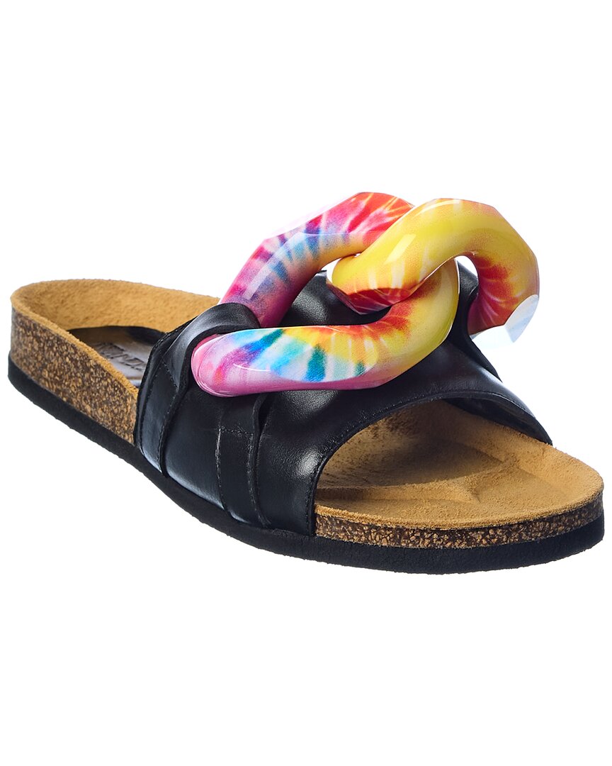 Jw Anderson Chain-embellished Tie-dye Leather Slides In Black