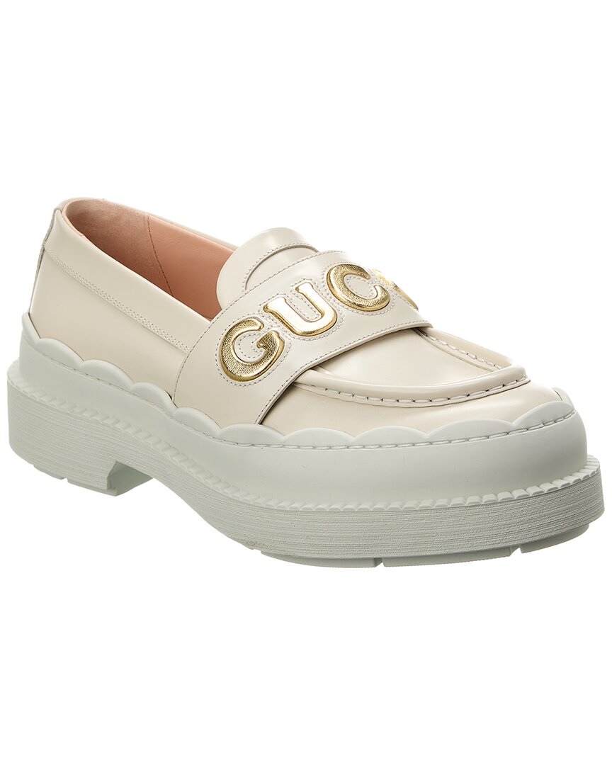 Gucci Logo Leather Loafer In White