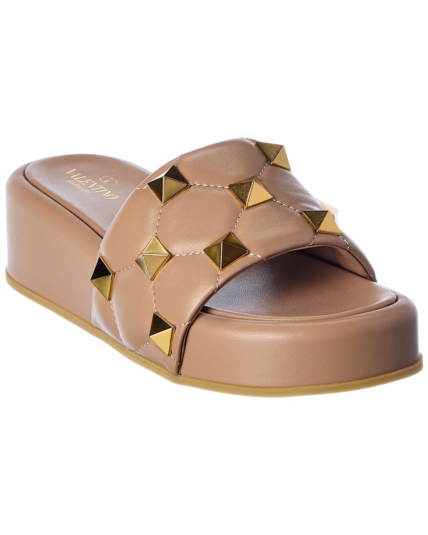 Valentino Roman Stud Flatform Slide Sandals In Pink