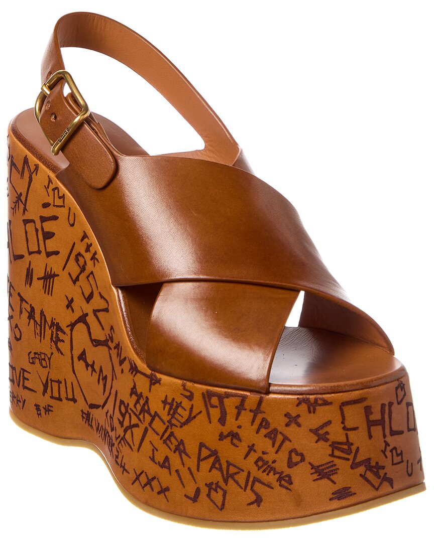 Shop Chloé Maxime Leather Wedge Sandal In Brown