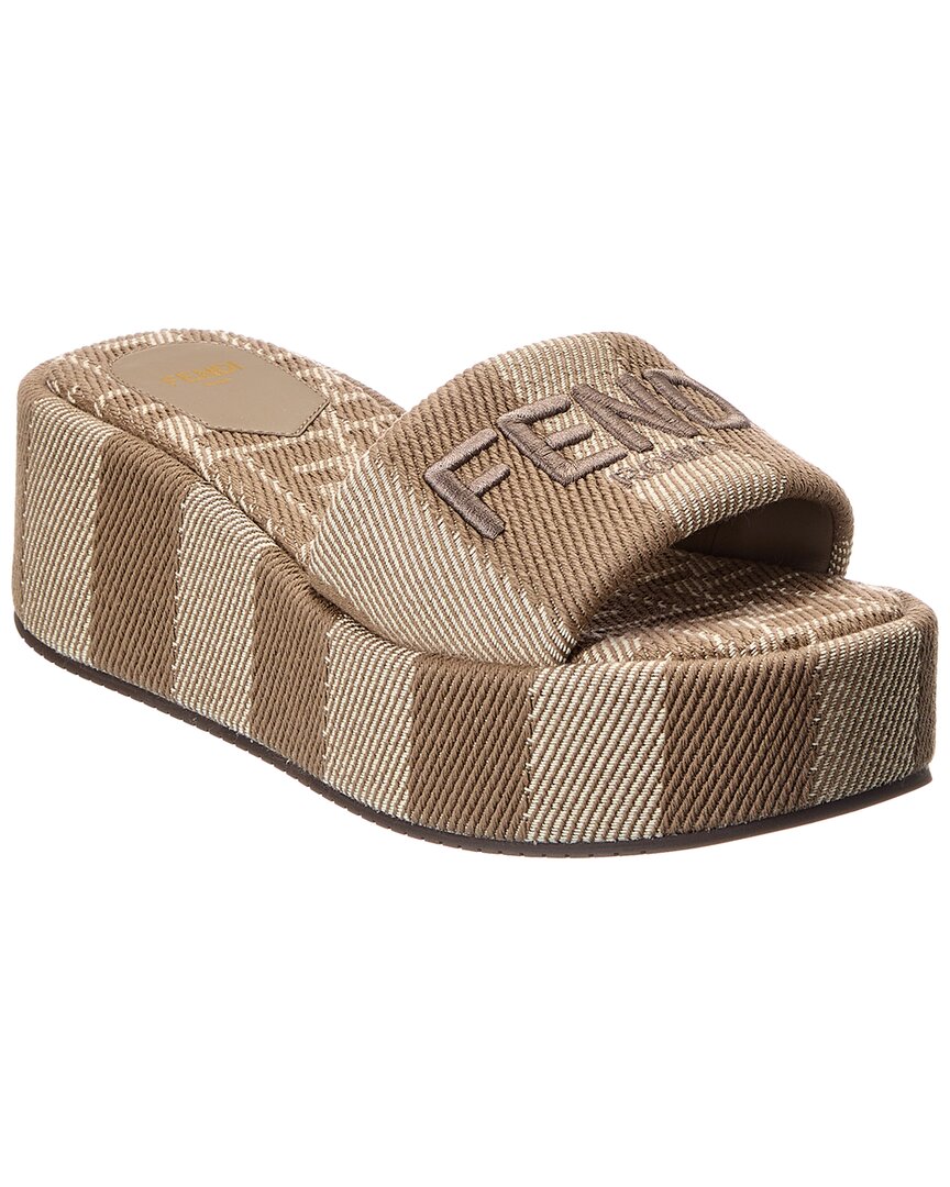 Fendi Flatform Canvas Slide In Neutral
