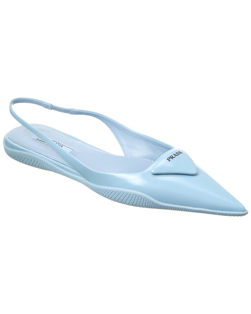 Prada Logo Leather Pointy-toe Slingback Flat