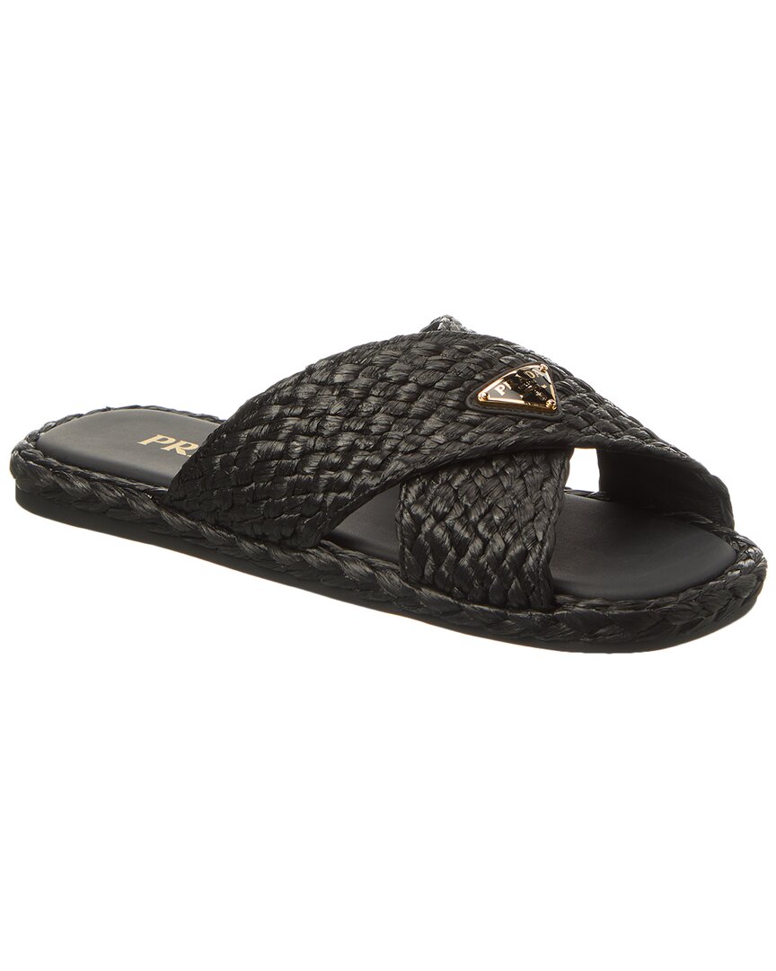 Prada Logo Straw Sandal