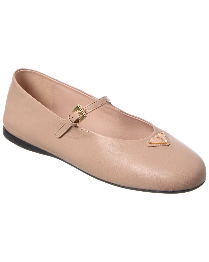 Prada Logo Leather Flat