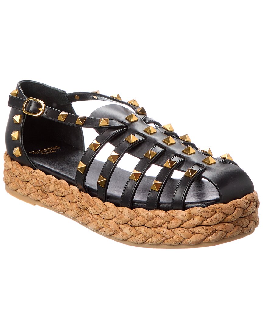 Valentino Rockstud 30 Leather Platform Sandal In Black