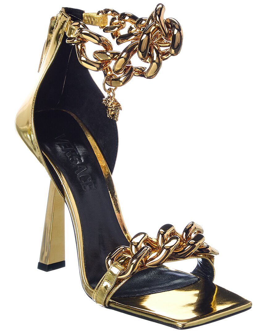 Shop Versace Medusa Chain Leather Sandal In Gold