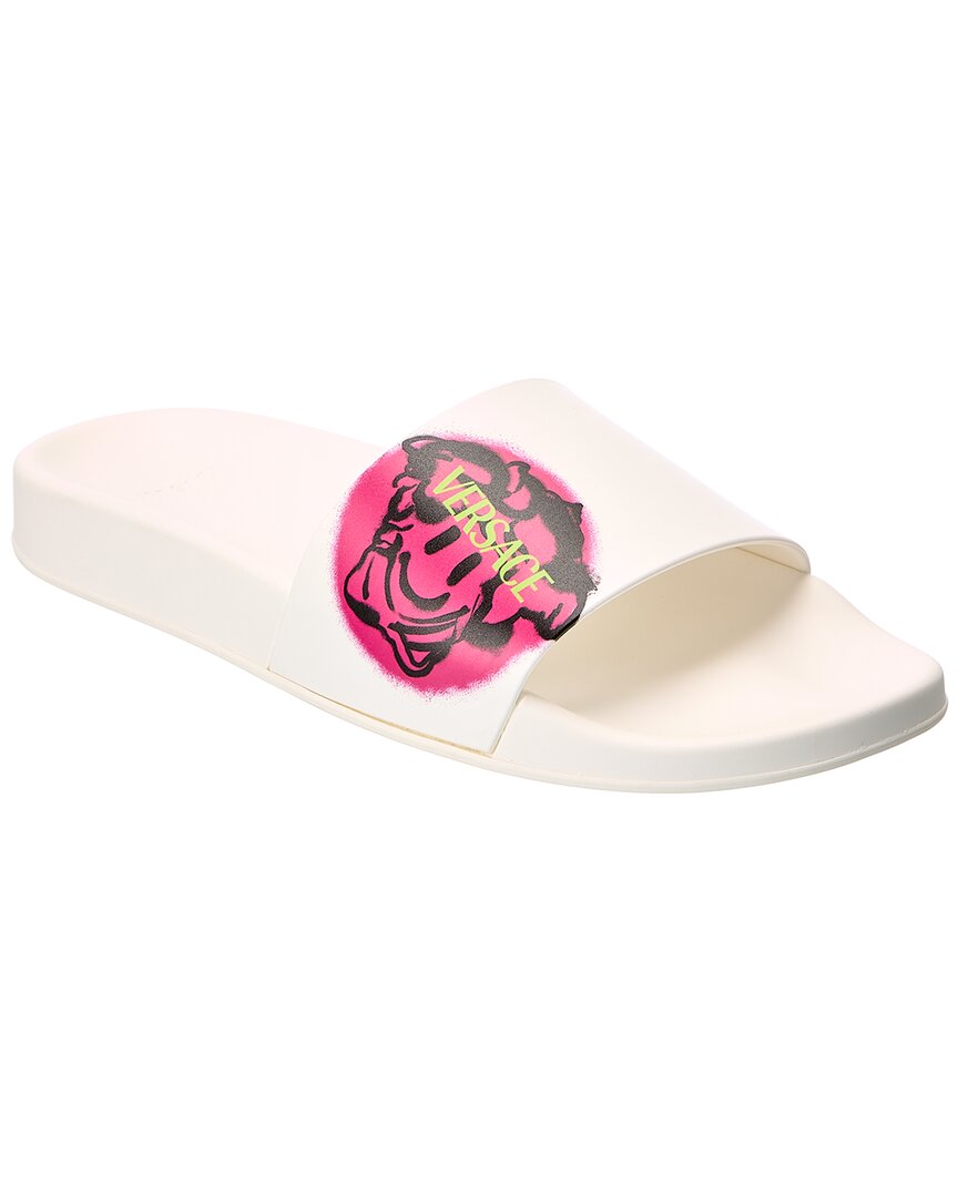 Versace Pool Slide With Medusa Smile Print In White