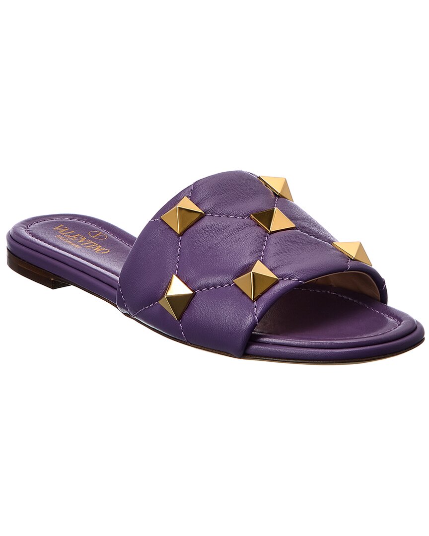 Shop Valentino Roman Stud Leather Sandal In Purple