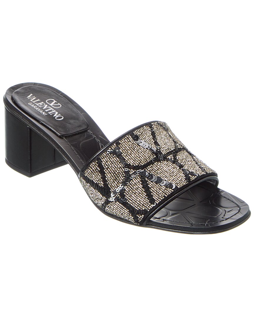 Valentino Garavani Valentino Vlogo 50 Toile Iconographe Leather Sandal