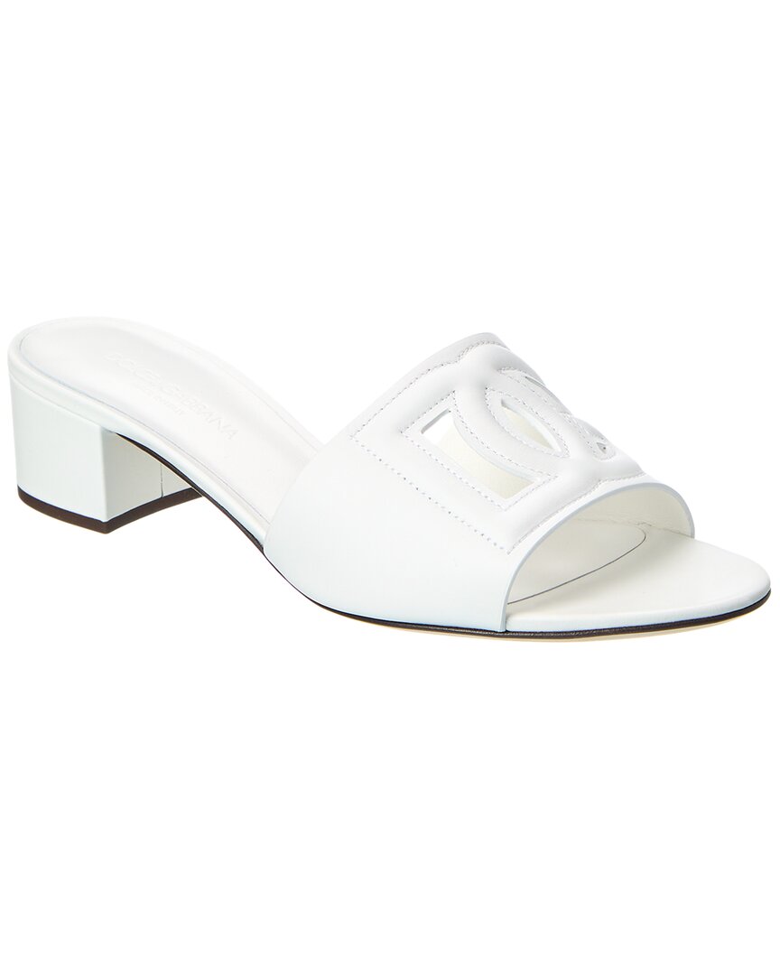 Dolce & Gabbana White Mules With Low Heel And Dg Millennials Detail In Smooth Leather Woman