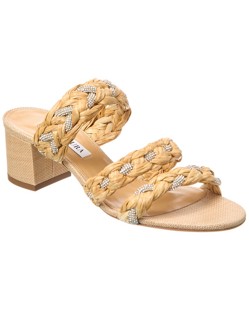 Aquazzura Costiera Crystal-embellished Cord-trimmed Raffia Sandals