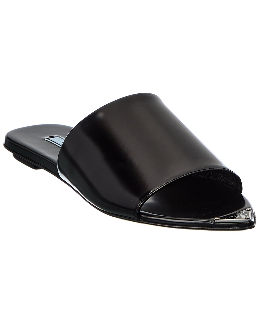 Prada Logo Plaque Pointed-toe Sandals In Black