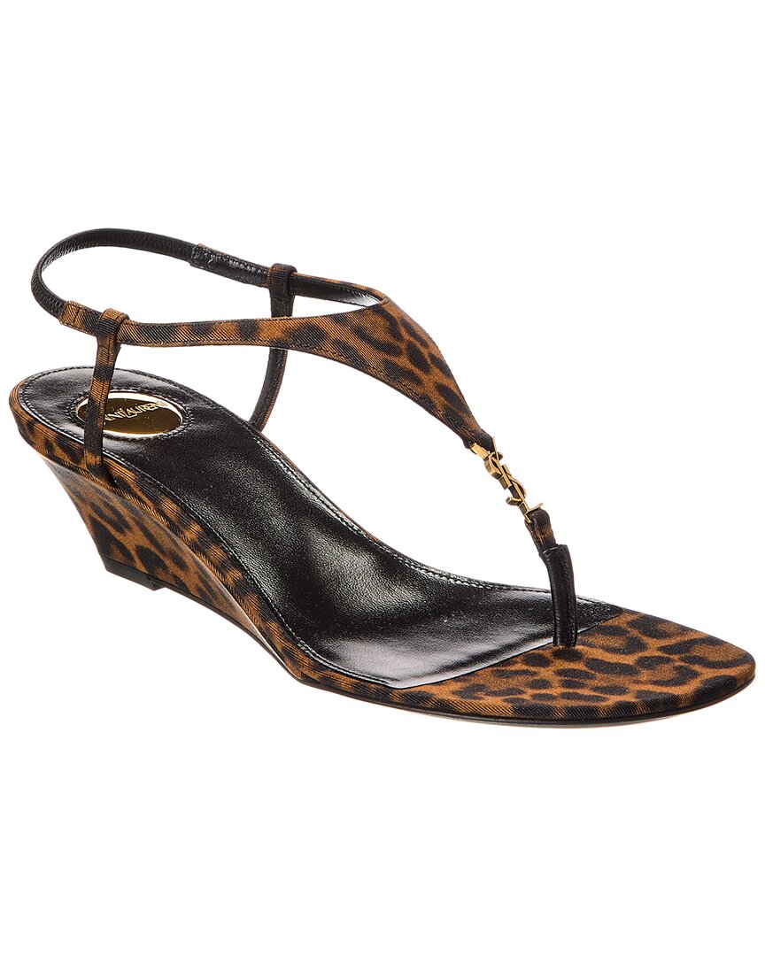 Saint Laurent Cassandra Leopard Ysl Wedge Sandals