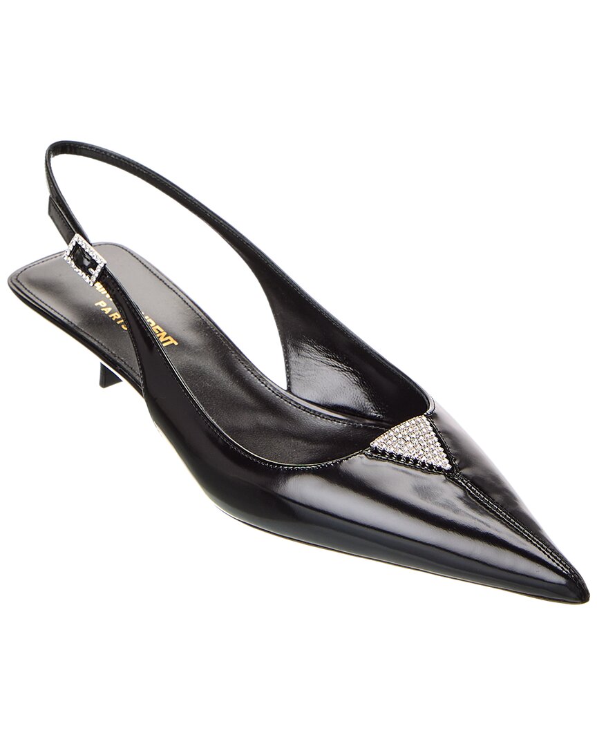 Saint Laurent Cherish Crystal-embellished Glossed-leather Slingback Pumps