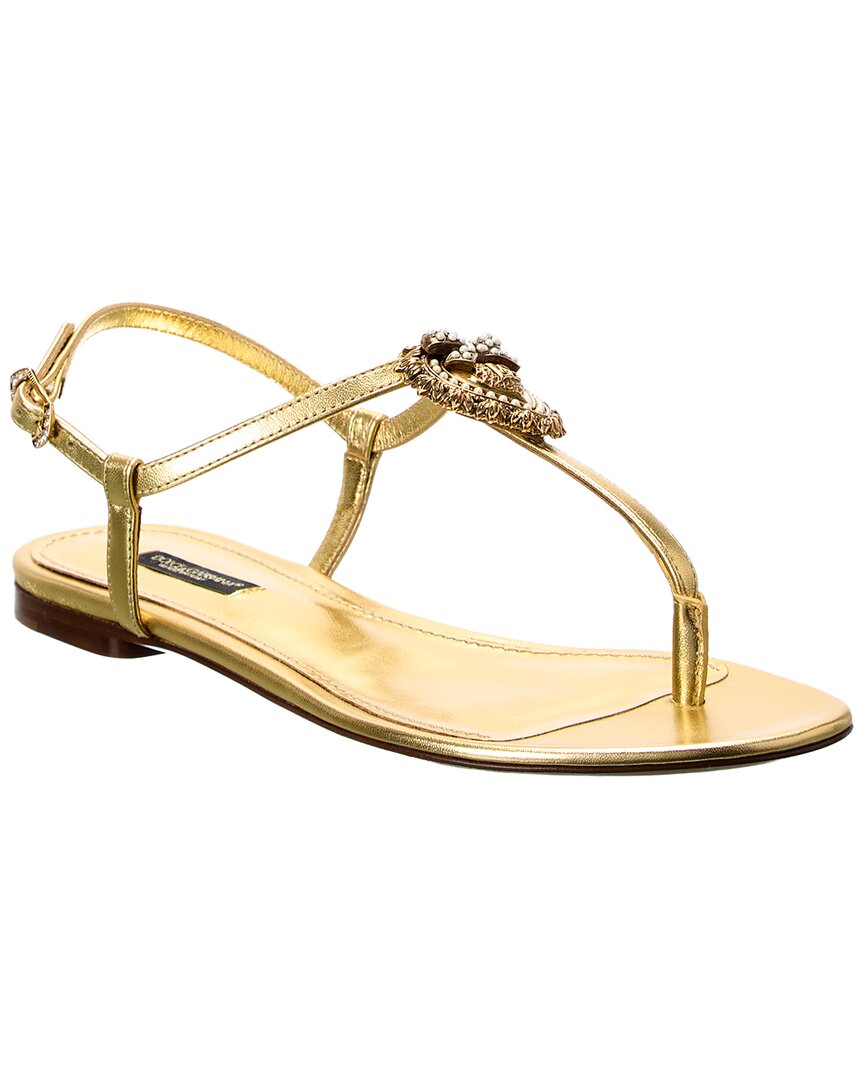 Dolce & Gabbana Nappa Leather Devotion Thong Sandals In Gold