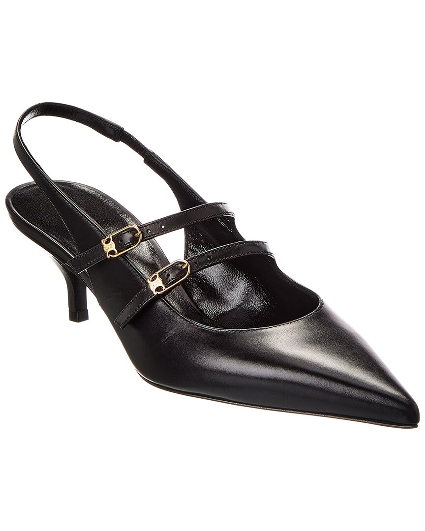 Celine Double Strap Mary Jane Slingback In Patent Calfskin In Black