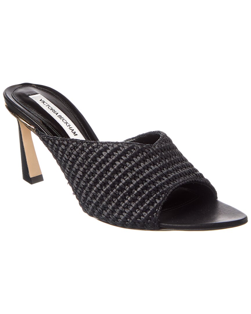 Victoria Beckham Raffia & Leather Sandal In Black