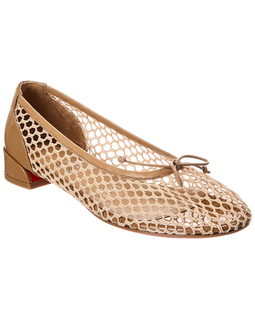 Christian Louboutin Sweetie Jane 20 Patent Leather-trimmed Crocheted Ballet Flats