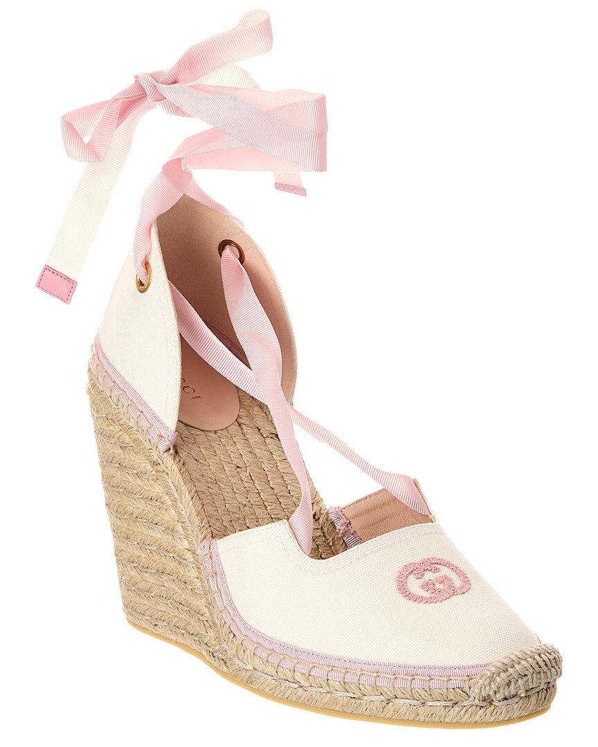 Gucci Ribbon Canvas Wedge Pump