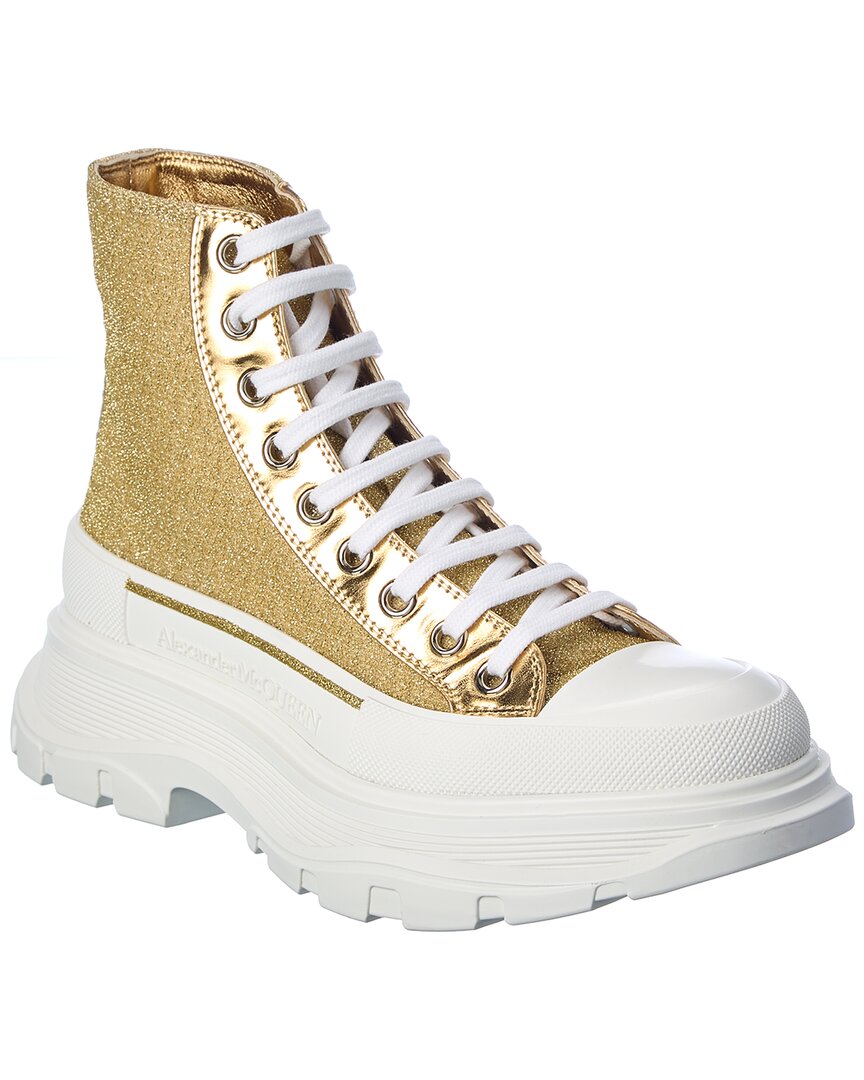Alexander Mcqueen Tread Slick Glitter & Leather Boot In Gold