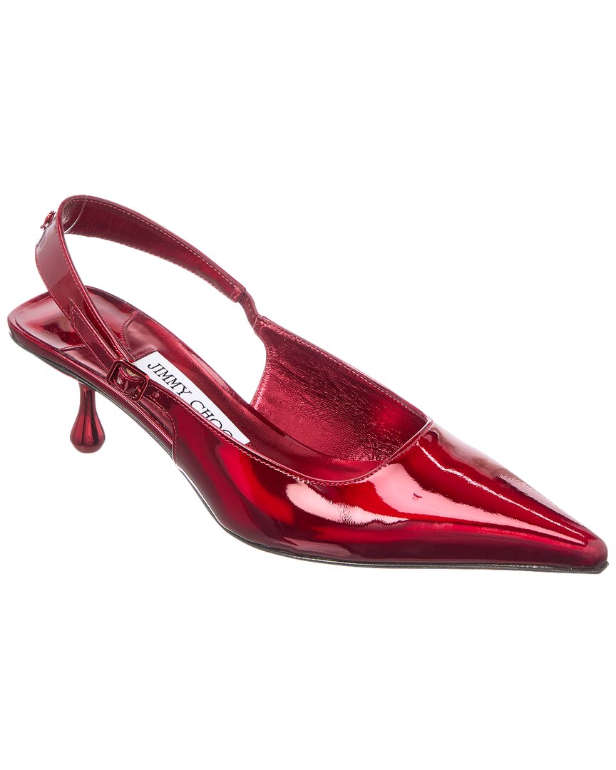 Jimmy Choo Amel 50 Embellished Mirrored-leather Slingback Pumps In Red
