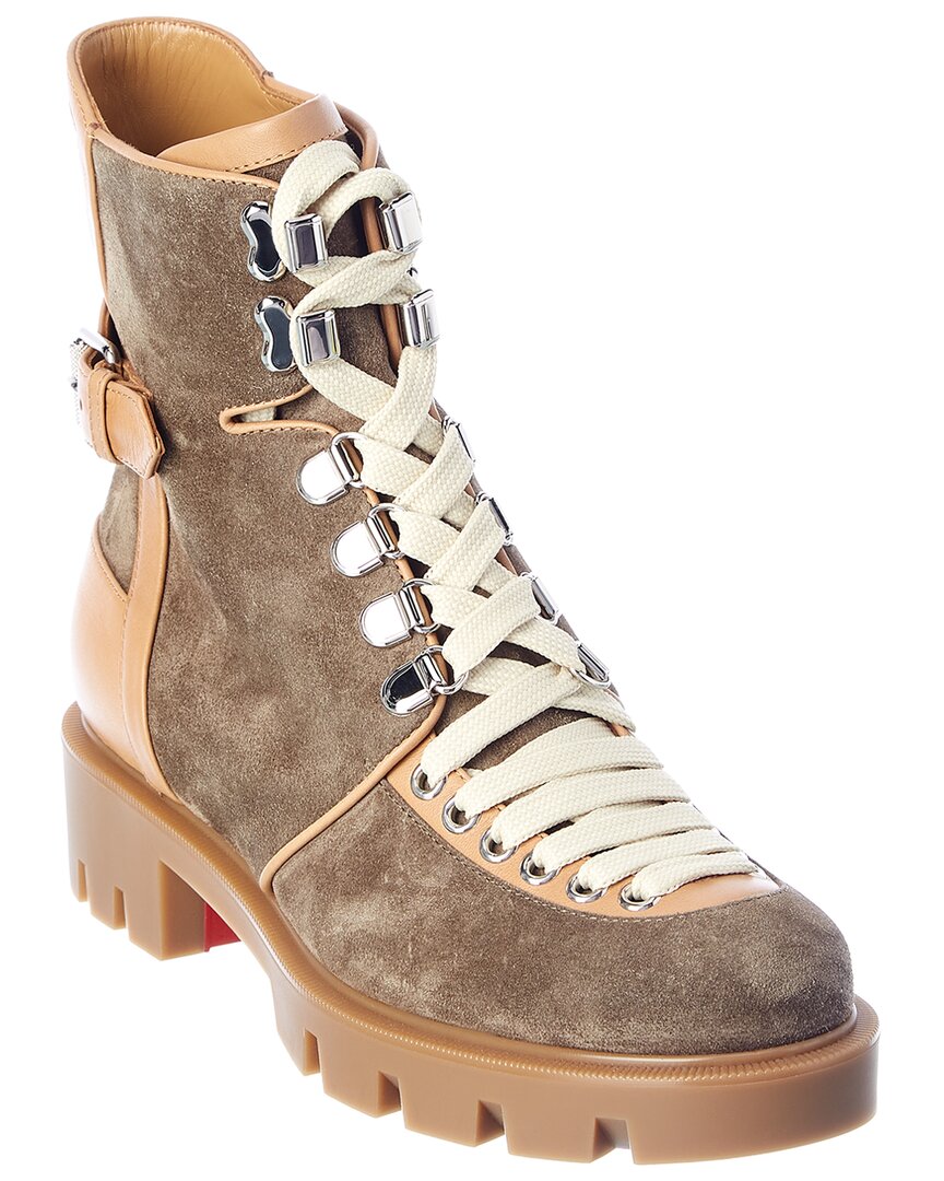 CHRISTIAN LOUBOUTIN MACADEMIA SUEDE & LEATHER COMBAT BOOT