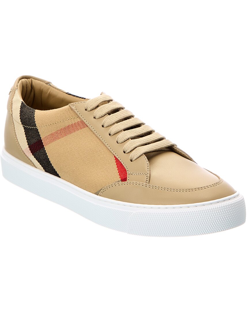 Shop Burberry House Check Canvas & Leather Sneaker