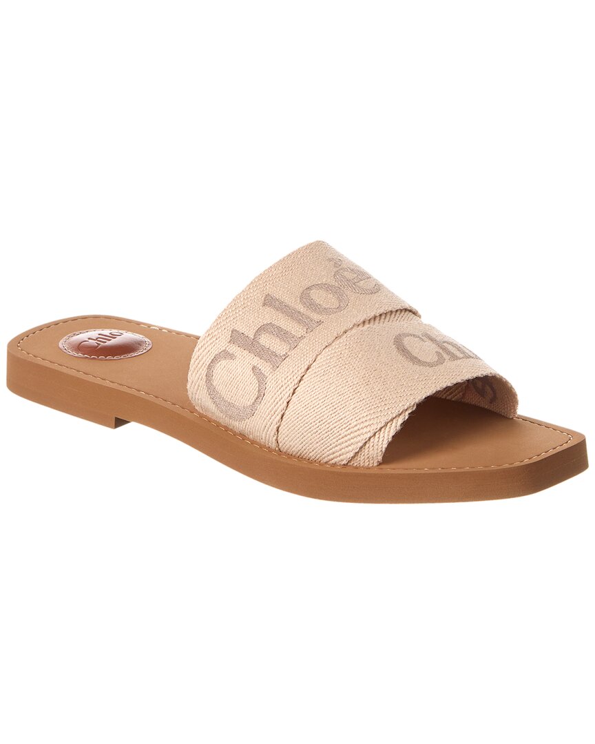 Chloé Woody Logo Canvas Slide In Brown
