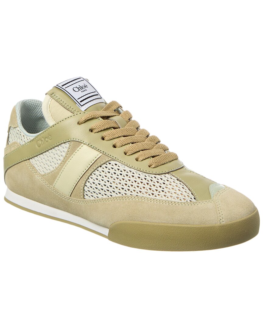 Chloé Kick Mesh And Leather Low-top Sneakers In Gold