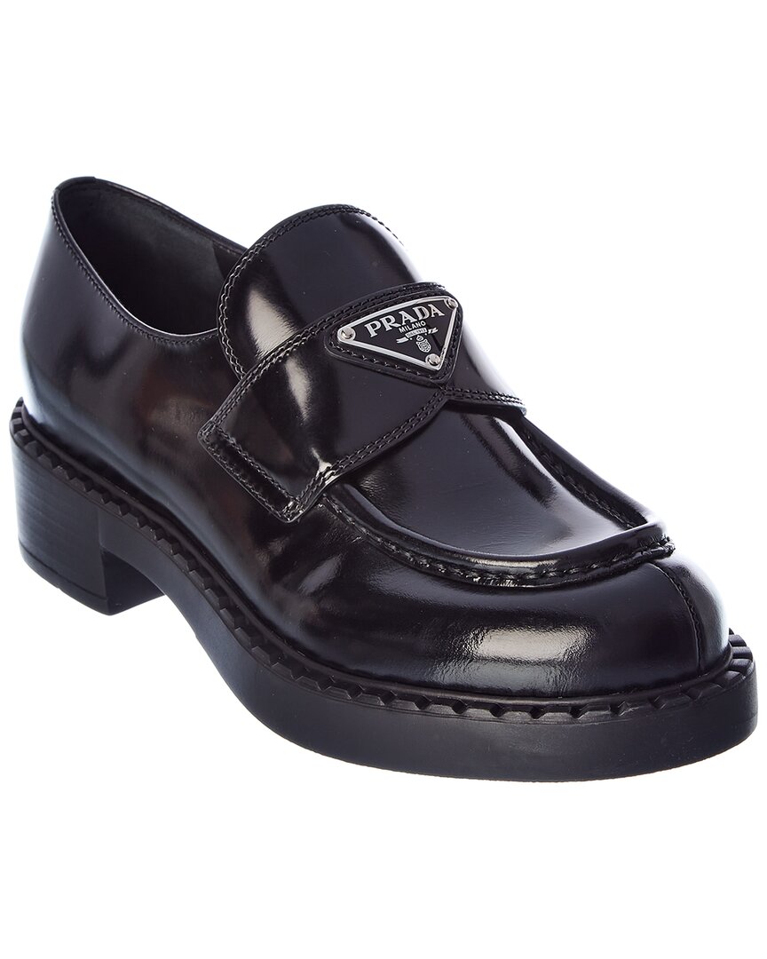 Prada Brushed Leather Loafer In Black