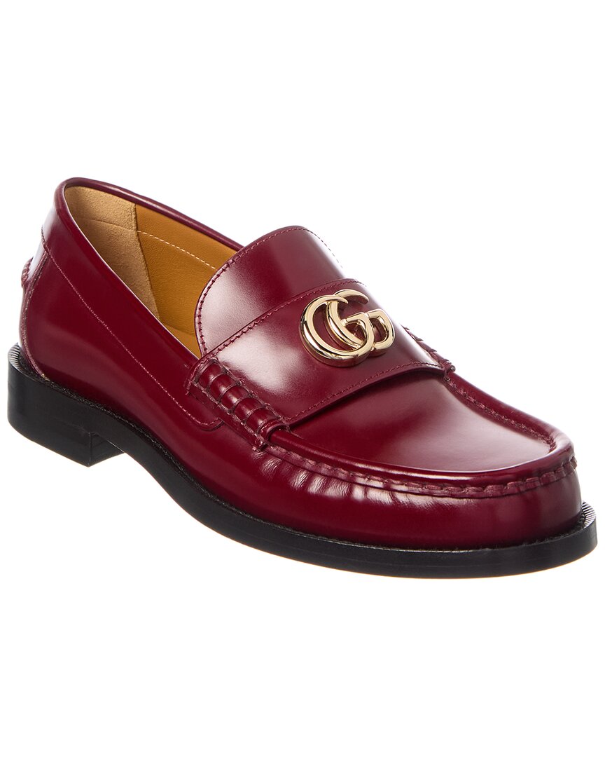 Gucci Double G Leather Loafer In Burgundy