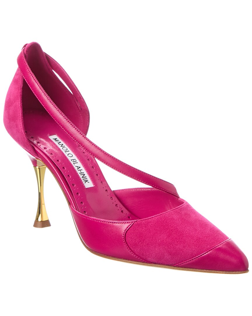 Shop Manolo Blahnik Repim 90 Leather & Suede Pump In Pink