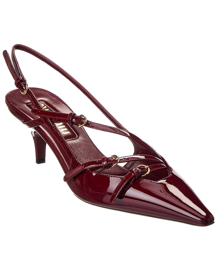 Miu Miu Maroon Slingback Leather Pumps In Purple