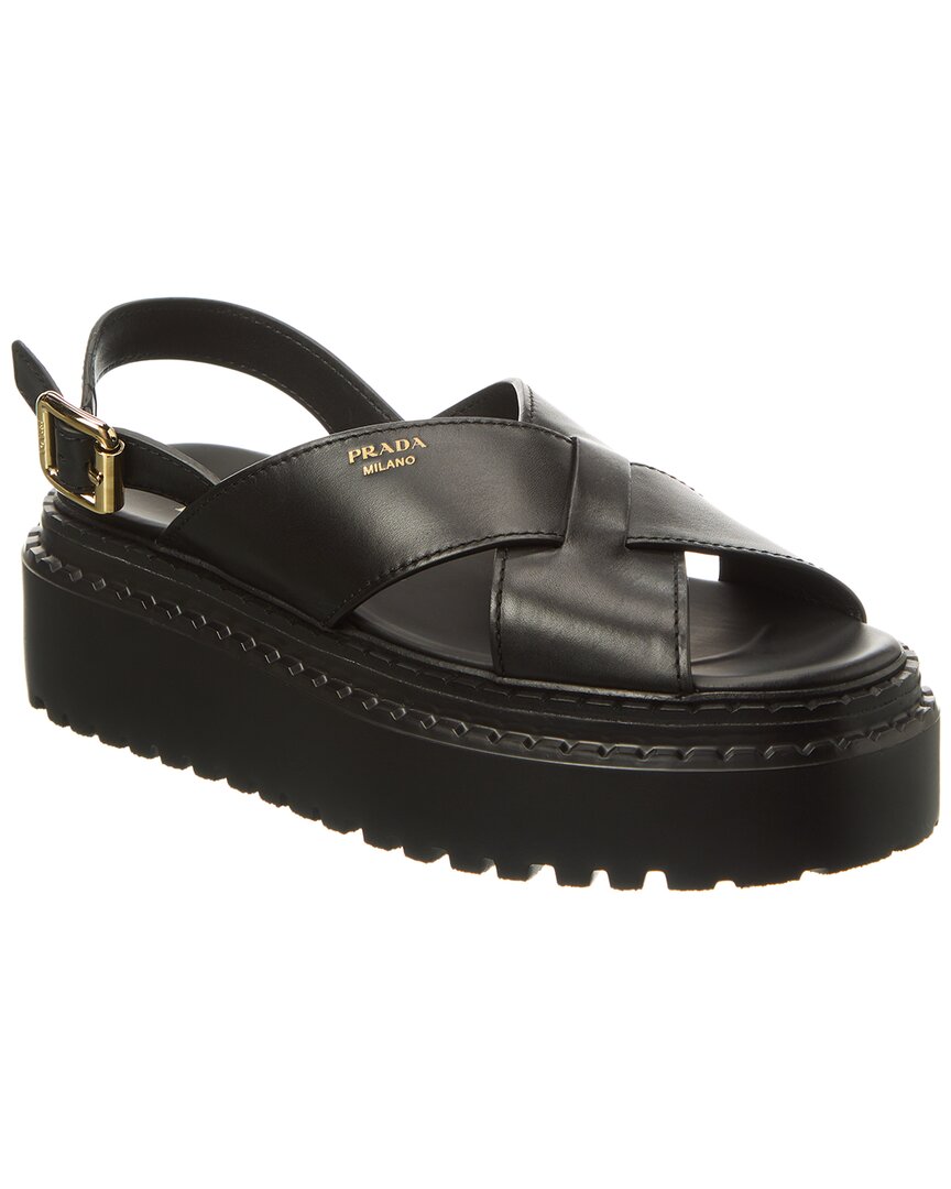 Shop Prada Crisscross Leather Sandal