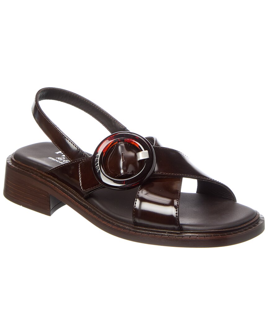 Prada Logo Buckle Leather Sandal