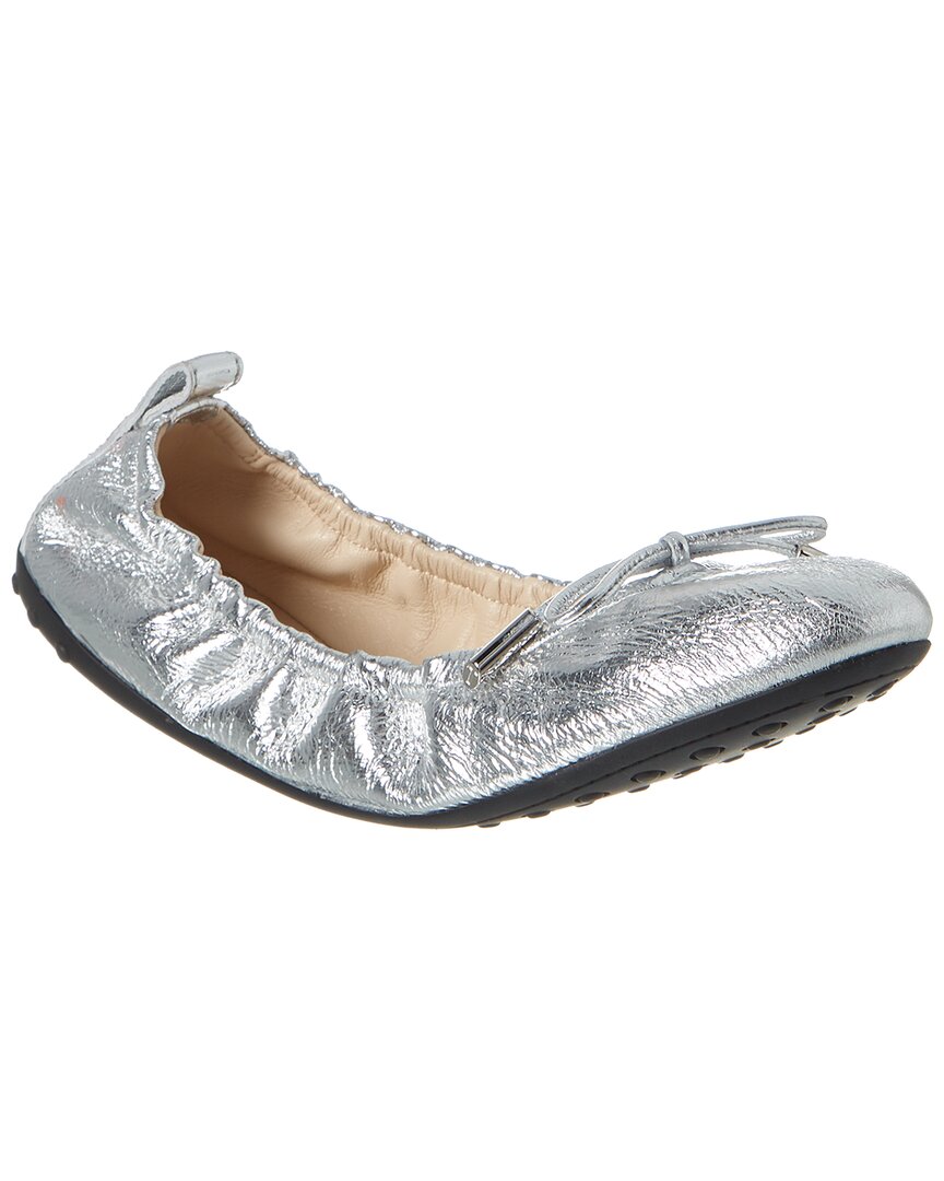 Shop Tod's Gommino Metallic Leather Ballerina Flat