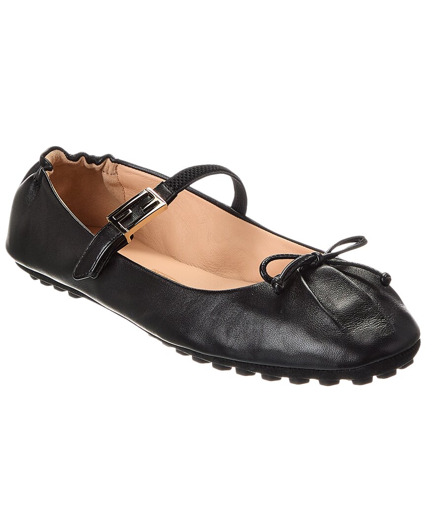 Fendi Black Nappa Leather Baguette Ballet Flats