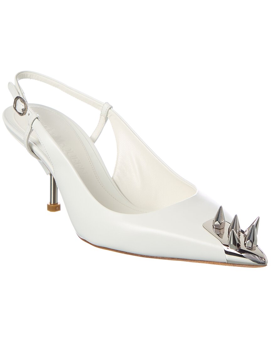 Shop Alexander Mcqueen Spike Leather Slingback Pump In White