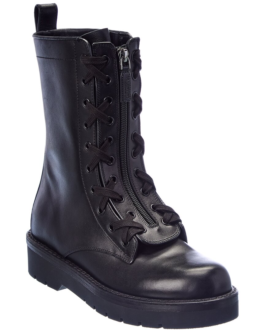 Valentino Rockstud Leather Combat Boot In Black