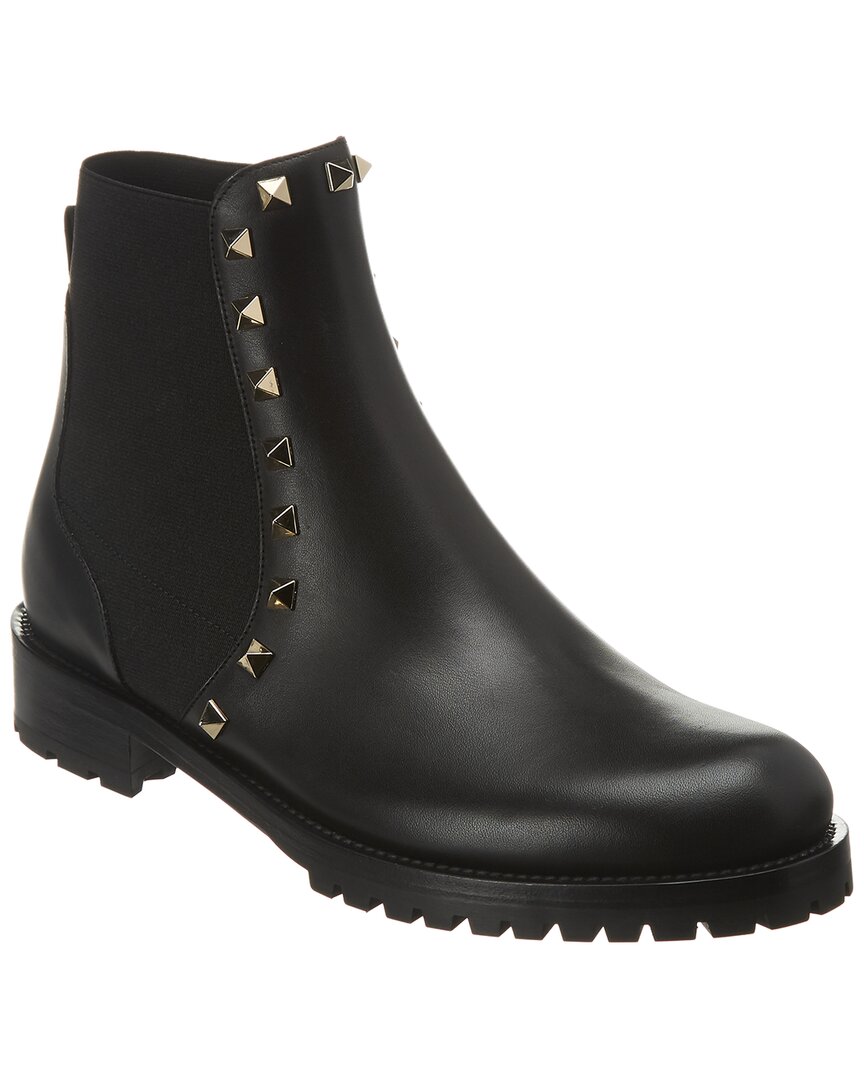 Valentino Rockstud Leather Boot In Black