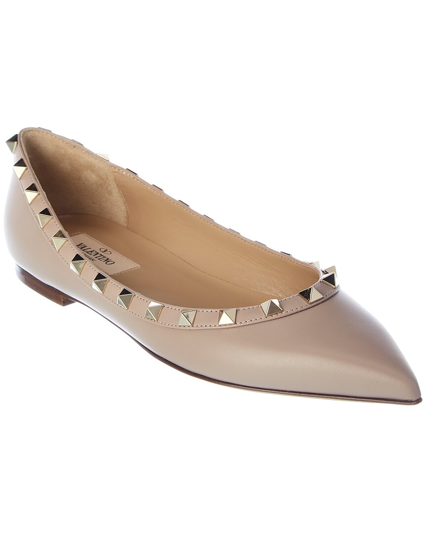 Valentino Rockstud Leather Flat In Gray