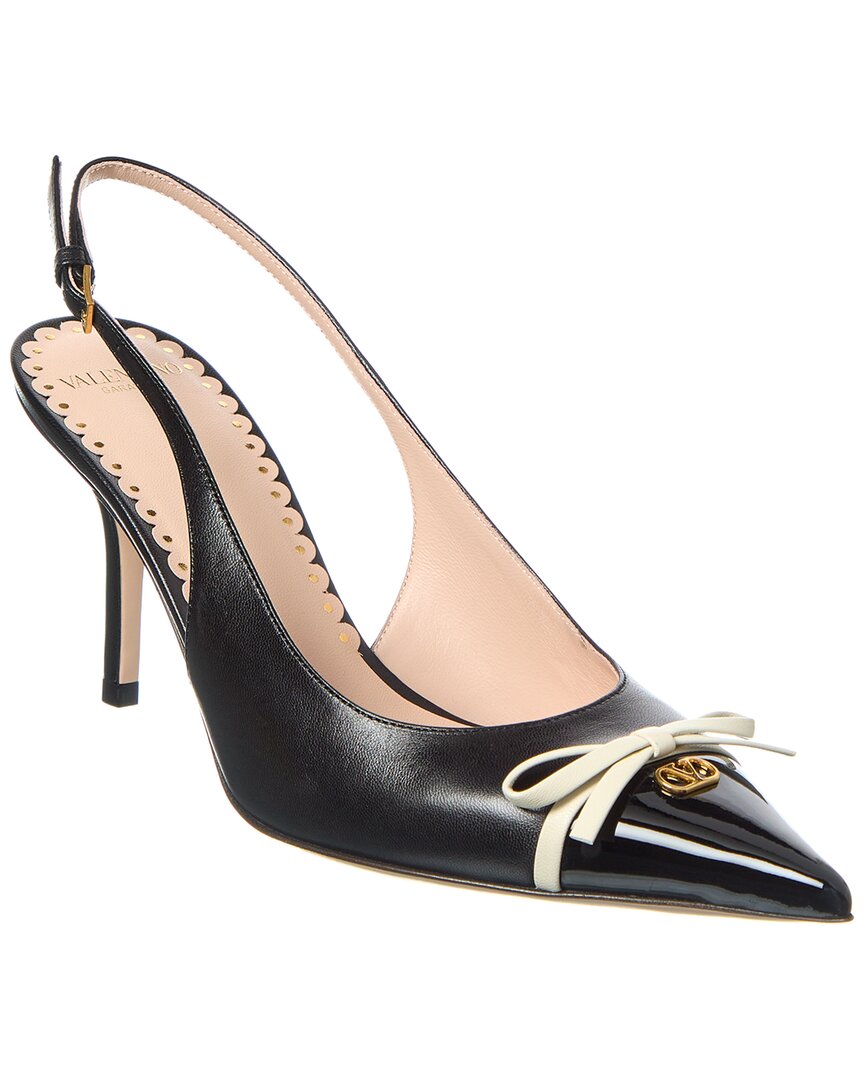 Valentino Garavani Leather Slingback With Patent Leather Toe