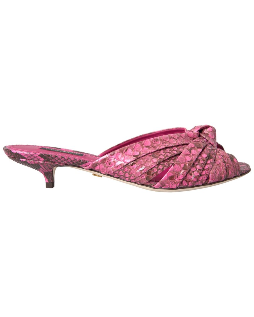Dolce & Gabbana Pink Exotic Leather Kitten Heels Slides Shoes In Pink