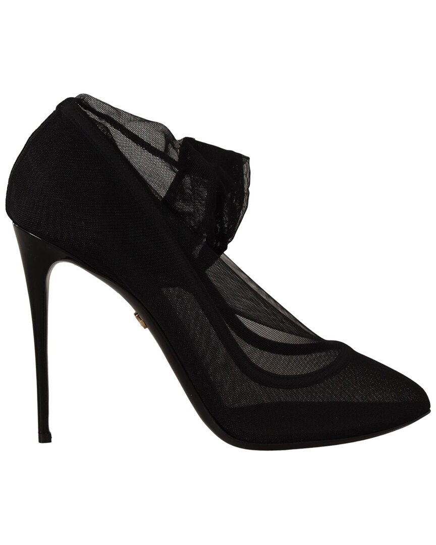 Dolce & Gabbana Stretch Sock Leather-trim Sandal In Black