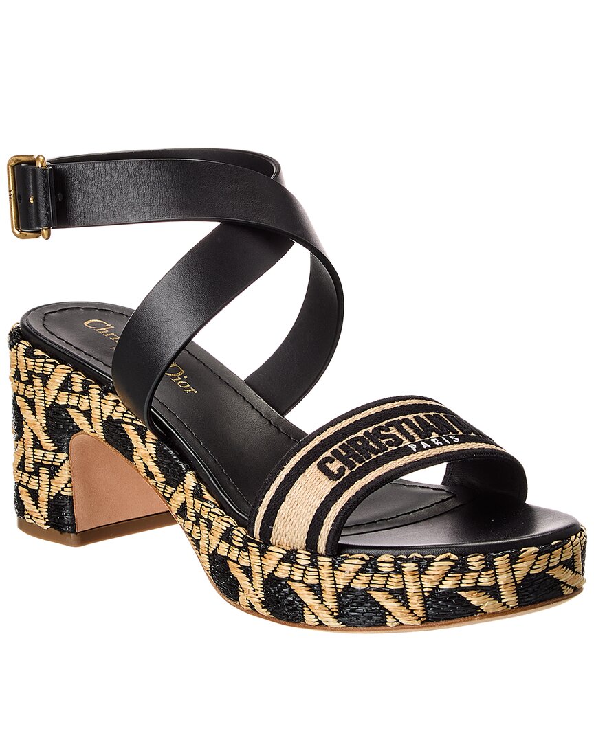 Dior Dway Straw & Leather Platform Sandal