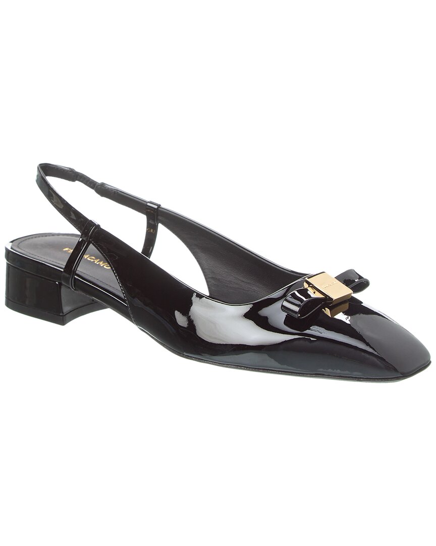 Ferragamo Marlina Patent Leather Flats In Black