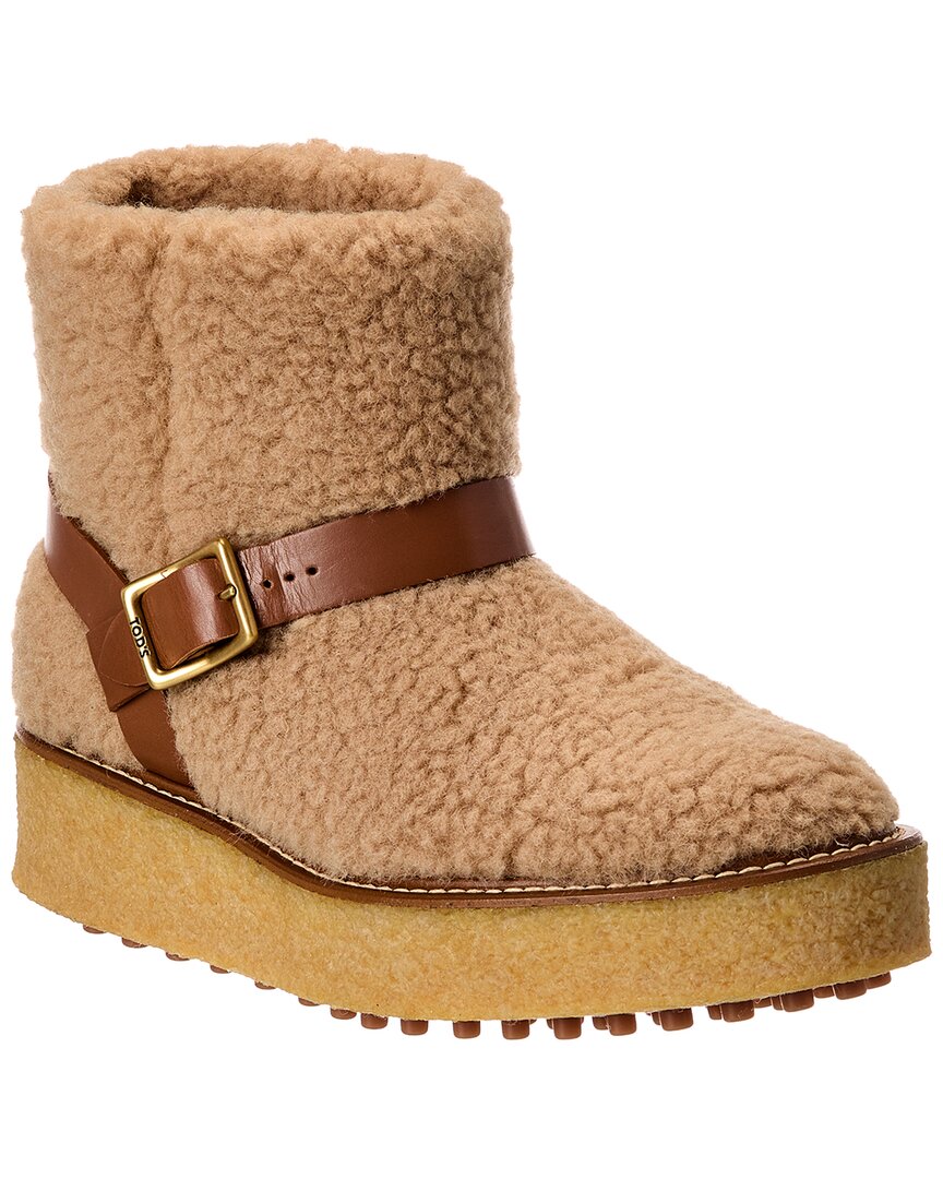 Tod's Wool & Leather Flatform Boot In Brown