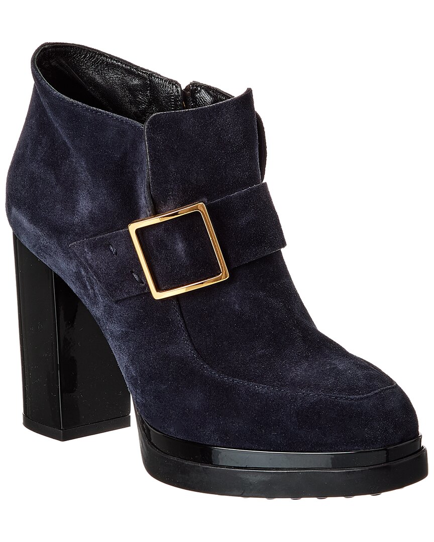 Tod's Buckle Velvet Bootie In Blue