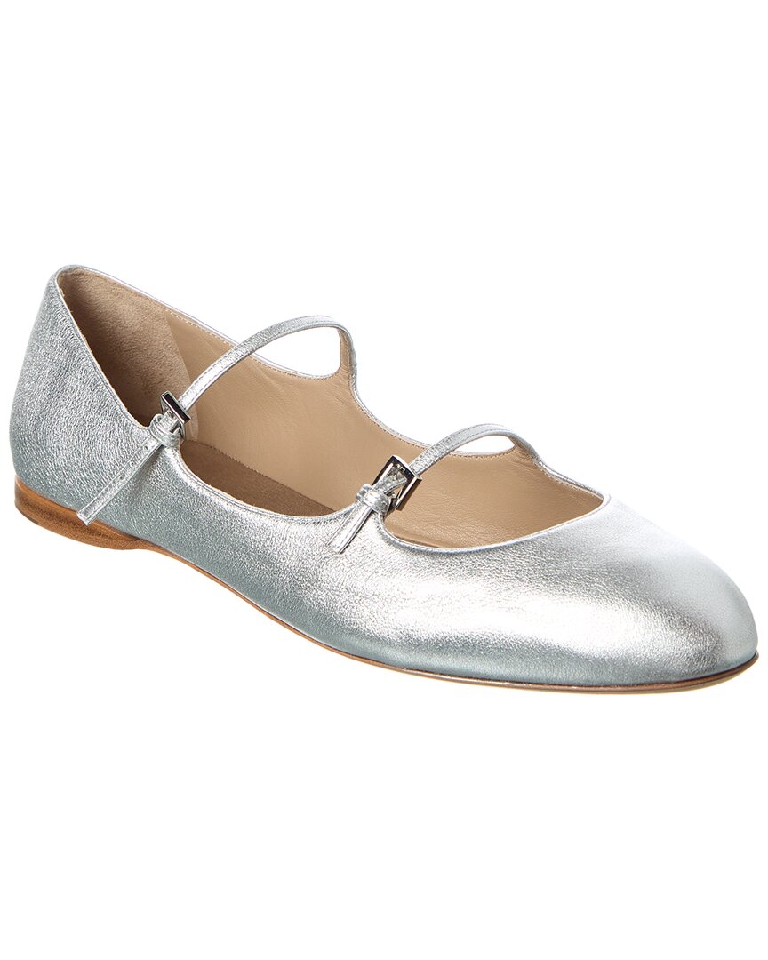Max Mara Circus Leather Flat In Silver