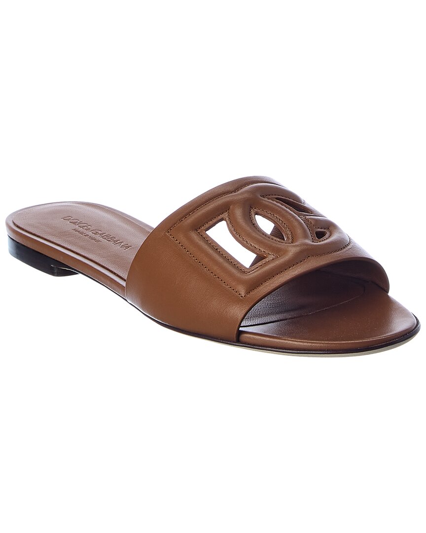 Dolce & Gabbana Slide Sandals With Cut Out Logo In Brown